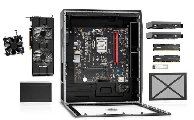 refurbished hp omen obelisk with different components inside