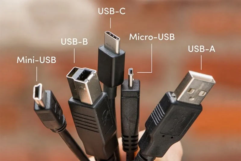 man holding cable with usb port types