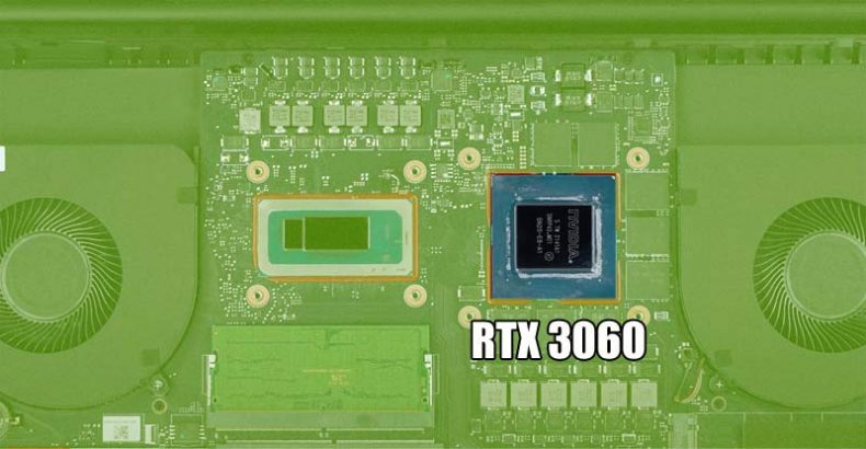 opened laptop with rtx 3060 mobile gpu