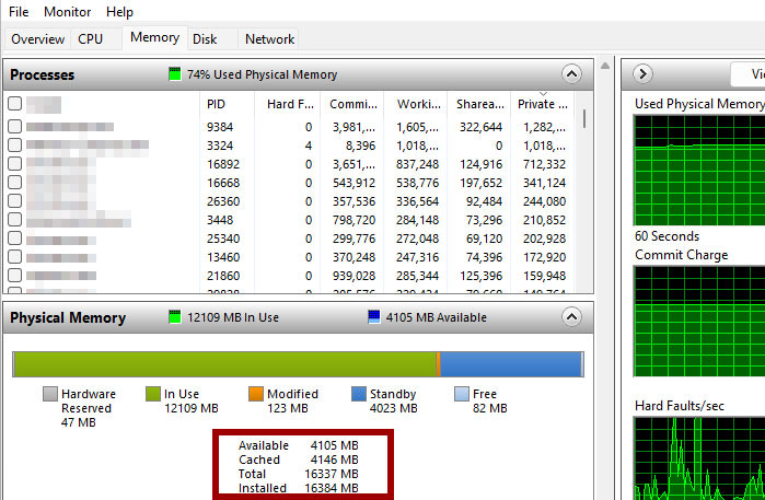 windows resource monitor memory- ab screen