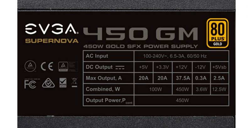a 450 watt evga power supply with 37 amps on 12 rail screenshot of the spec