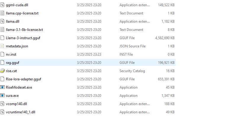 screenshot of g-assit windows folder with llma 3.1 8b and llama.pp