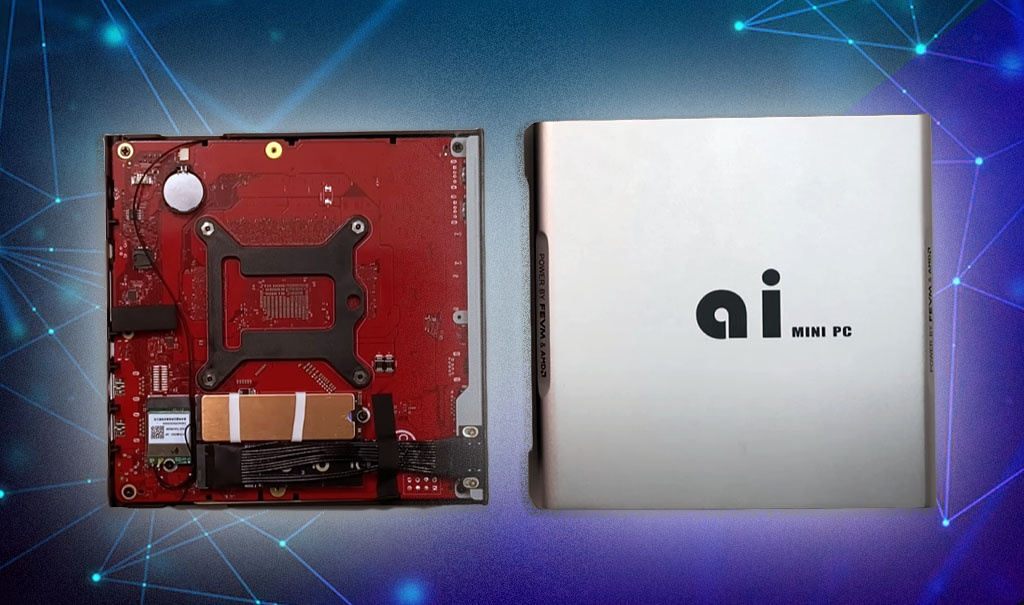 fa ex9 mini pc llm capable pc opened and the pcb visible