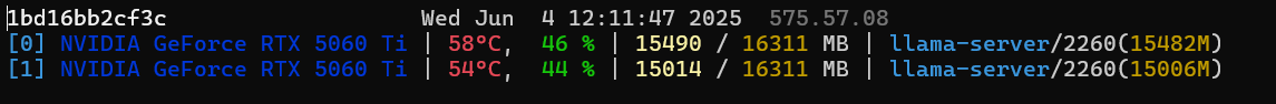 dual rtx 5060 ti 16 gb temperature stats during inference