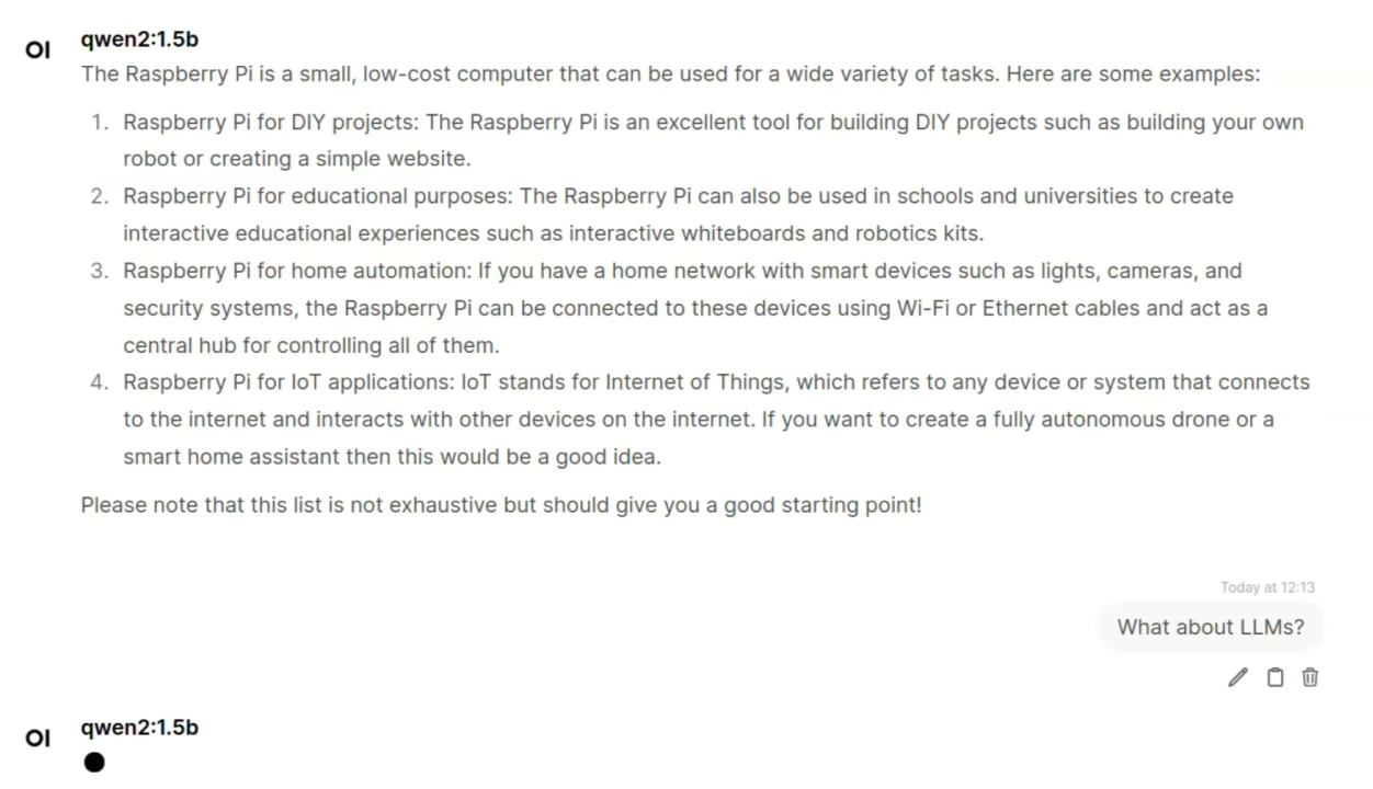 raspberry pi hat plus 2 running running qwen21.5b llm