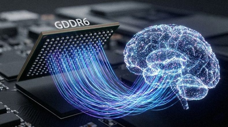 gddr6 memory chip with solder balls supplying bits to the inference engine for with high bandwidth
